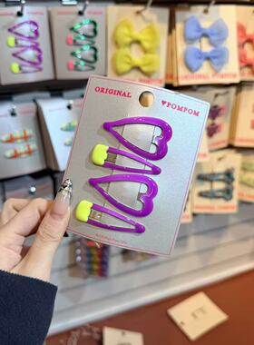 3.4韩国pom新款2026儿童彩色撞色爱心边夹发夹