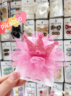韩国pikaboo儿童新款彩色亮闪皇冠蕾丝立体发夹顶夹