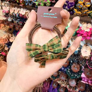 11.13韩国pom新款2025儿童彩色格纹蝴蝶结发绳发圈学院风