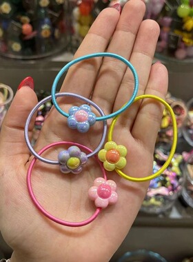 3.3韩国bebeprince儿童甜美可爱撞色花朵高弹发圈一对皮筋