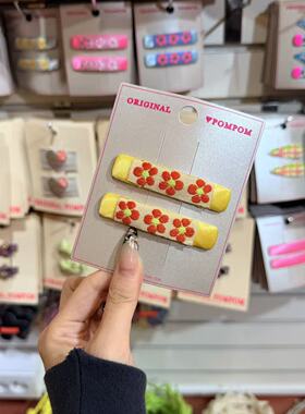 3.4韩国pom新款2026儿童彩色小花刺绣边夹发夹