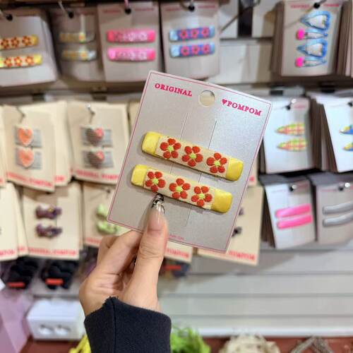 3.4韩国pom新款2026儿童彩色小花刺绣边夹发夹