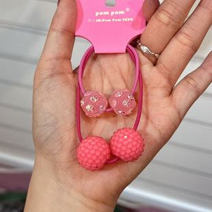 3.5韩国pom新款儿童发饰撞色春季大小砂糖球发圈发绳