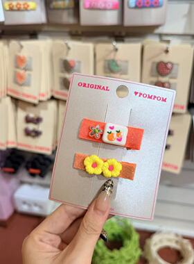 3.4韩国pom新款2026儿童彩色花花刺绣边夹发夹