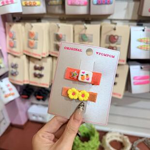 3.4韩国pom新款 2026儿童彩色花花刺绣边夹发夹