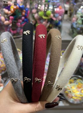 韩国bebeprince儿童秋冬针织布艺蝴蝶结细发箍高颅顶