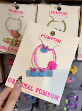 3.4韩国pom新款2026儿童彩色小兔发绳发夹