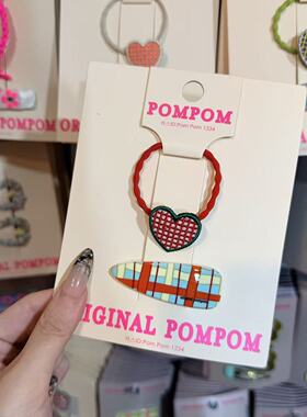 3.4韩国pom新款2026儿童彩色格纹爱心发绳发夹