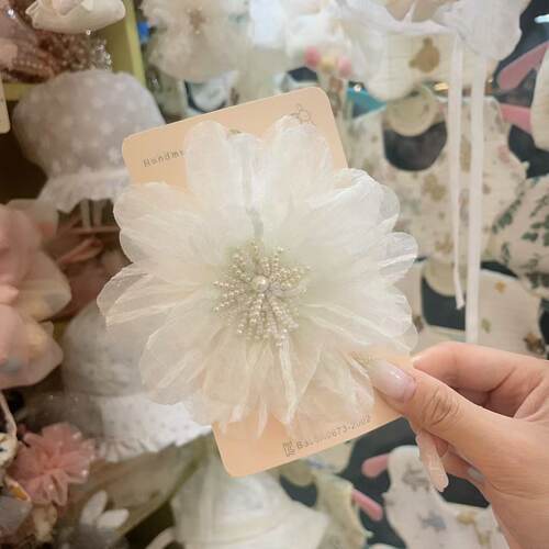 7.27韩国南大门inpink高端儿童发饰网纱珍珠花朵发夹边夹