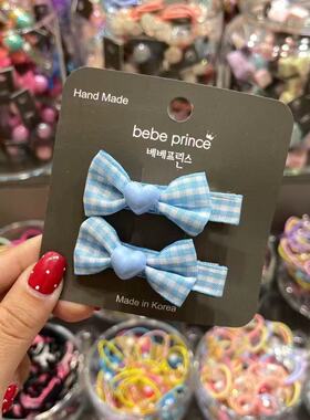 6.15韩国bebeprince儿童发饰清新格子爱心蝴蝶结发夹边夹