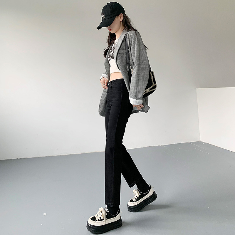 窄版宽松阔腿烟管直筒牛仔裤女黑色九分高腰小个子2025新春夏薄款