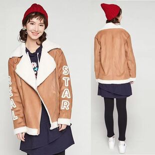 艾格ES韩版宽松显瘦百搭加厚保暖外套女短款夹克上衣