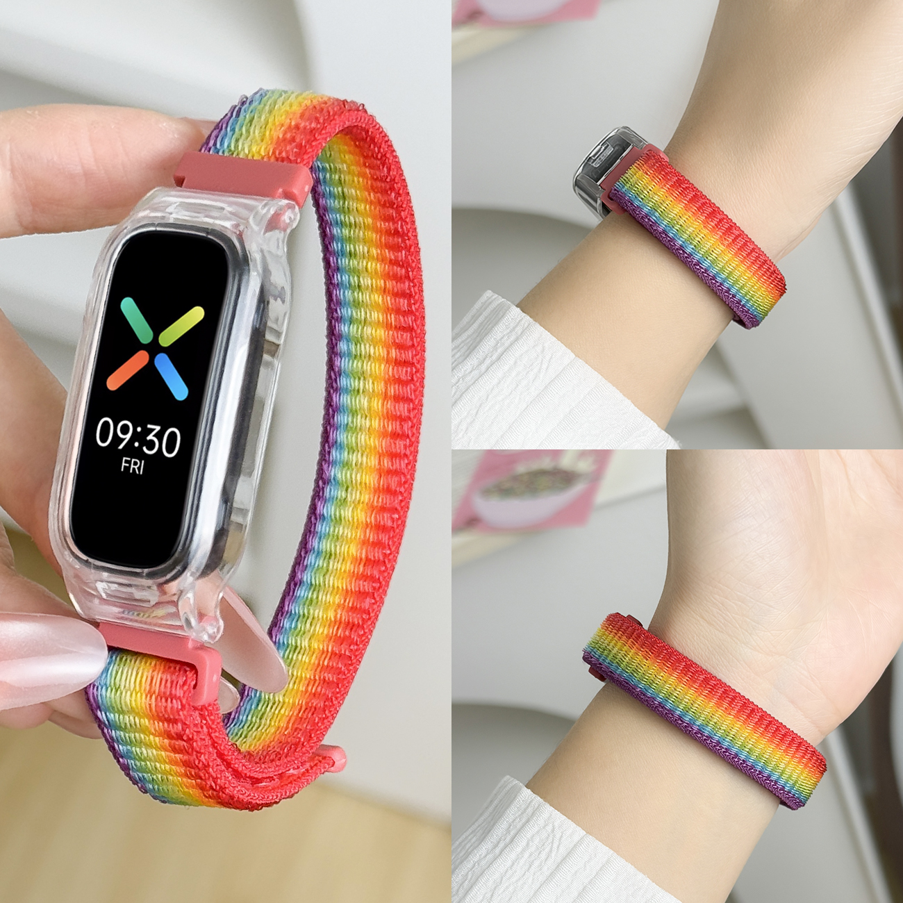 适用于OPPO Band表带彩虹尼龙编织回环魔术贴替换带智能运动手环一代时尚活力eva限定版夏季运动透气排汗表链