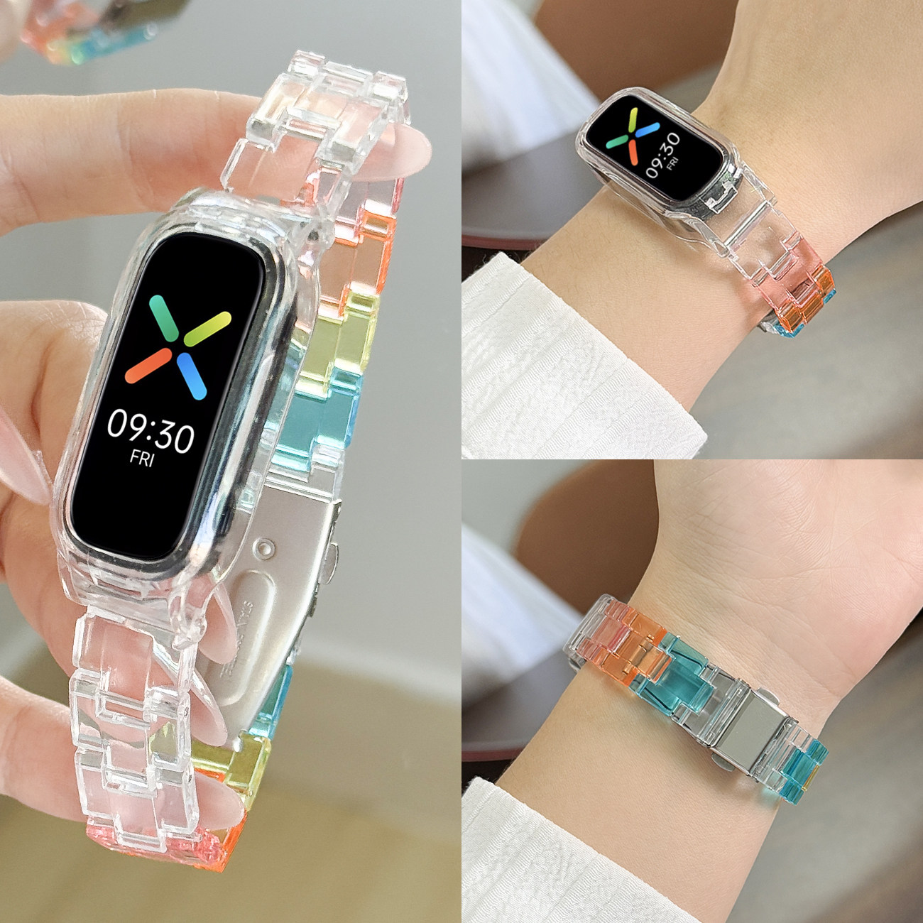 适用于OPPO band腕带智能运动手环一代活力时尚版eva限定版树脂三株透明款替换带oppo手环柯南版腕带链配件