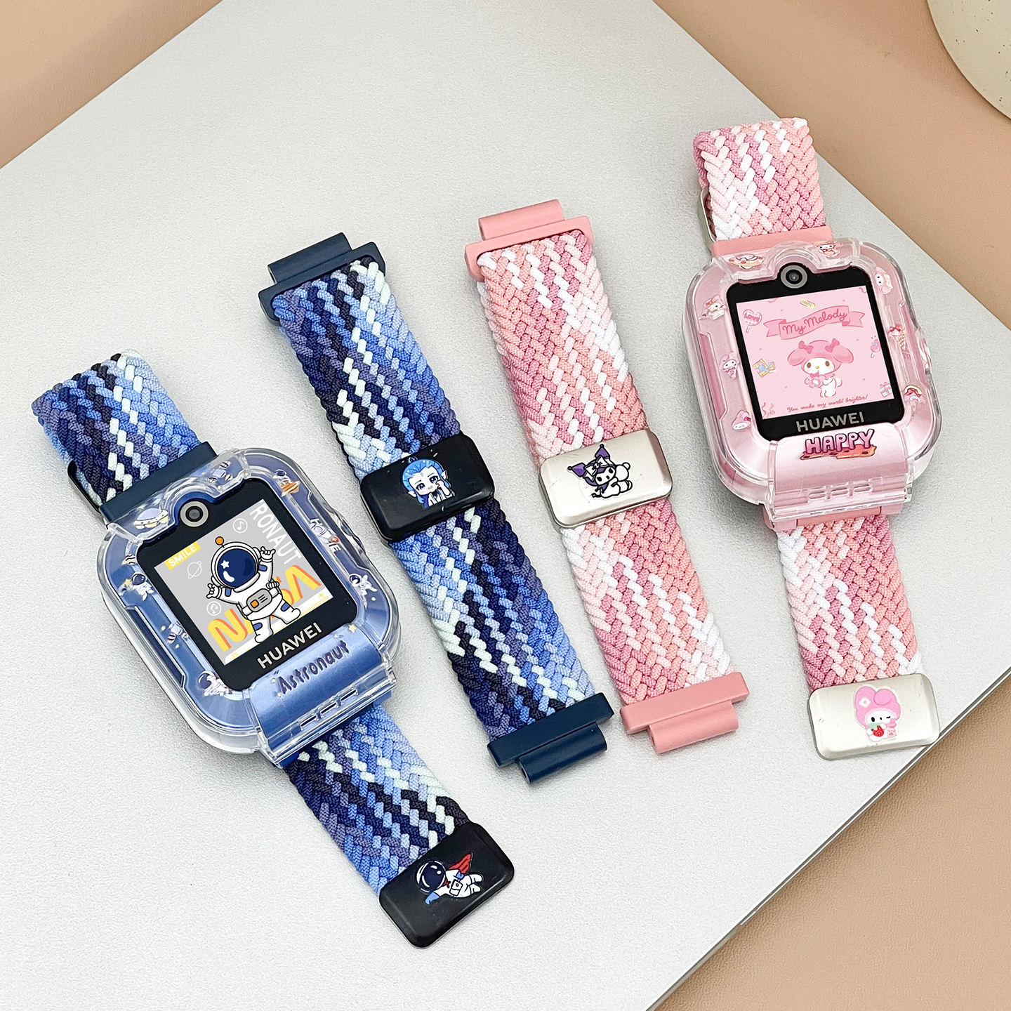 适用华为儿童手表5新耀版表带新款卡通弹力编织金属磁扣腕带智能电话手表KTY-L10透气排汗替换带防摔壳配件