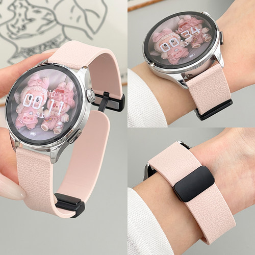 适用小米watchS5/S4/S3表带新款荔枝纹折叠扣智能手表22MM替换带新款透气表带新款硅胶磁吸折叠扣替换带配件