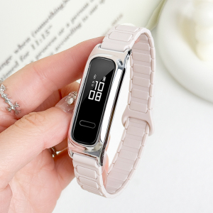 适用华为AW70手环表带3E/4e跑步精灵新款升级版软硅胶锁环磁吸替换带智能运动荣耀Band4Running/5篮球版腕链