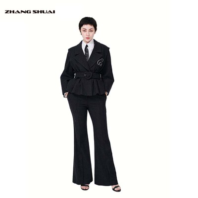 ZHANGSHUAI八分袖羊毛绣花西服