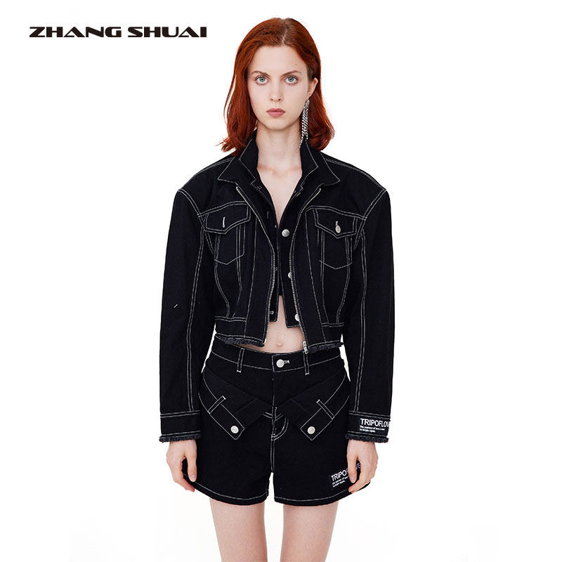 ZHANGSHUAI2023新款张帅原创撞色线牛仔短夹克,女装/女士精品,短外套,淘宝优惠券,粉丝福利购,淘宝优惠卷