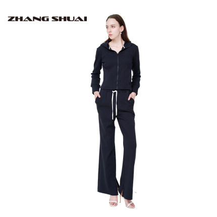 ZHANGSHUAI轻奢感简约百搭宽松舒适开衩设计松紧绳直筒运动裤