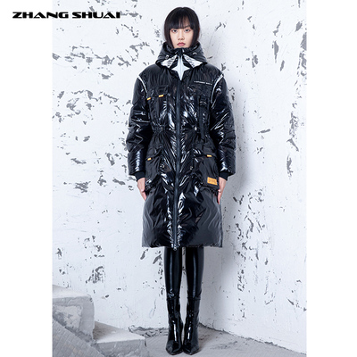 羽绒服星空系列亮面长款明星同款
