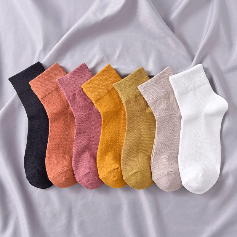 糖果色网眼透气中筒袜子女士夏季薄款棉袜韩版潮流百搭白色中长袜