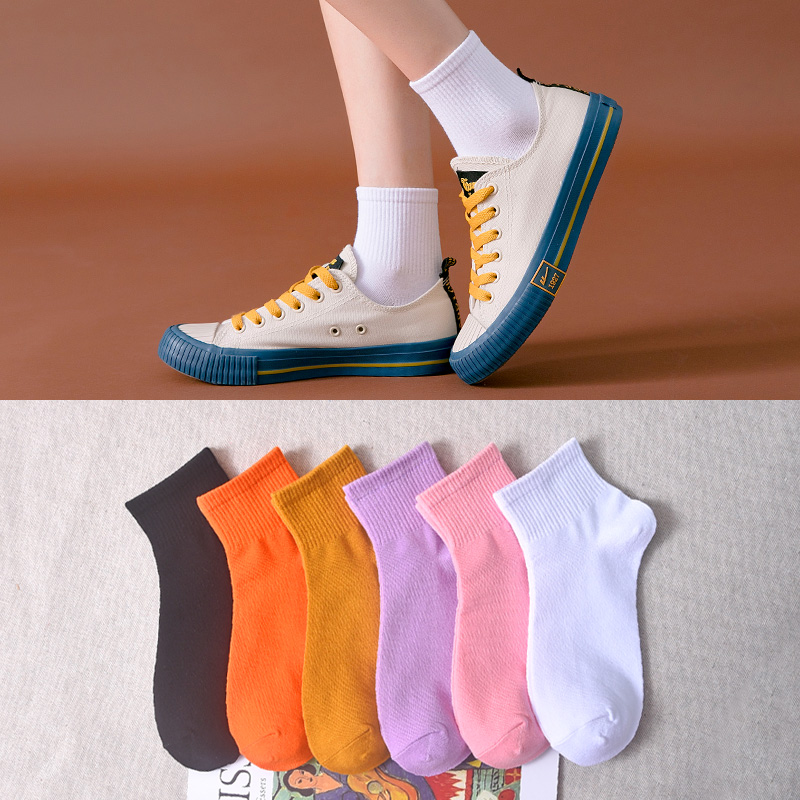 中短袜子女士低帮短筒袜夏季薄款纯色白色运动袜潮牌ins网红棉袜