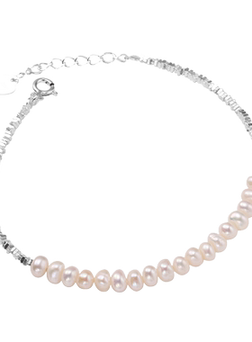 烽之银女纯银天然珍珠日韩刻字