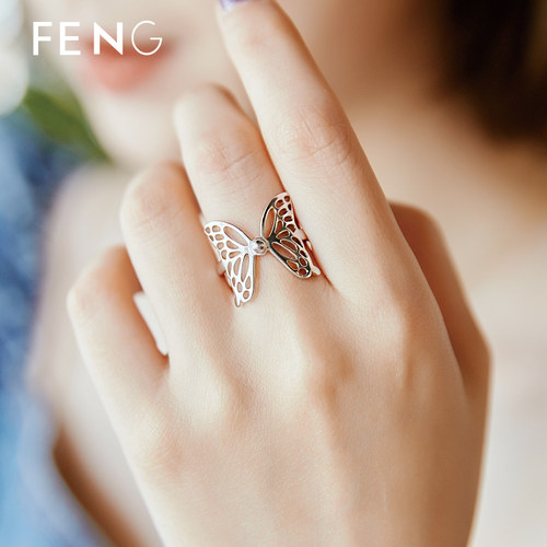 ins超仙网红时尚刻字蝴蝶戒指