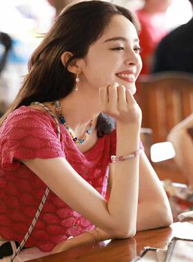 花少好友季娜扎明星同款手链女彩色串珠水晶猫眼珍珠手串