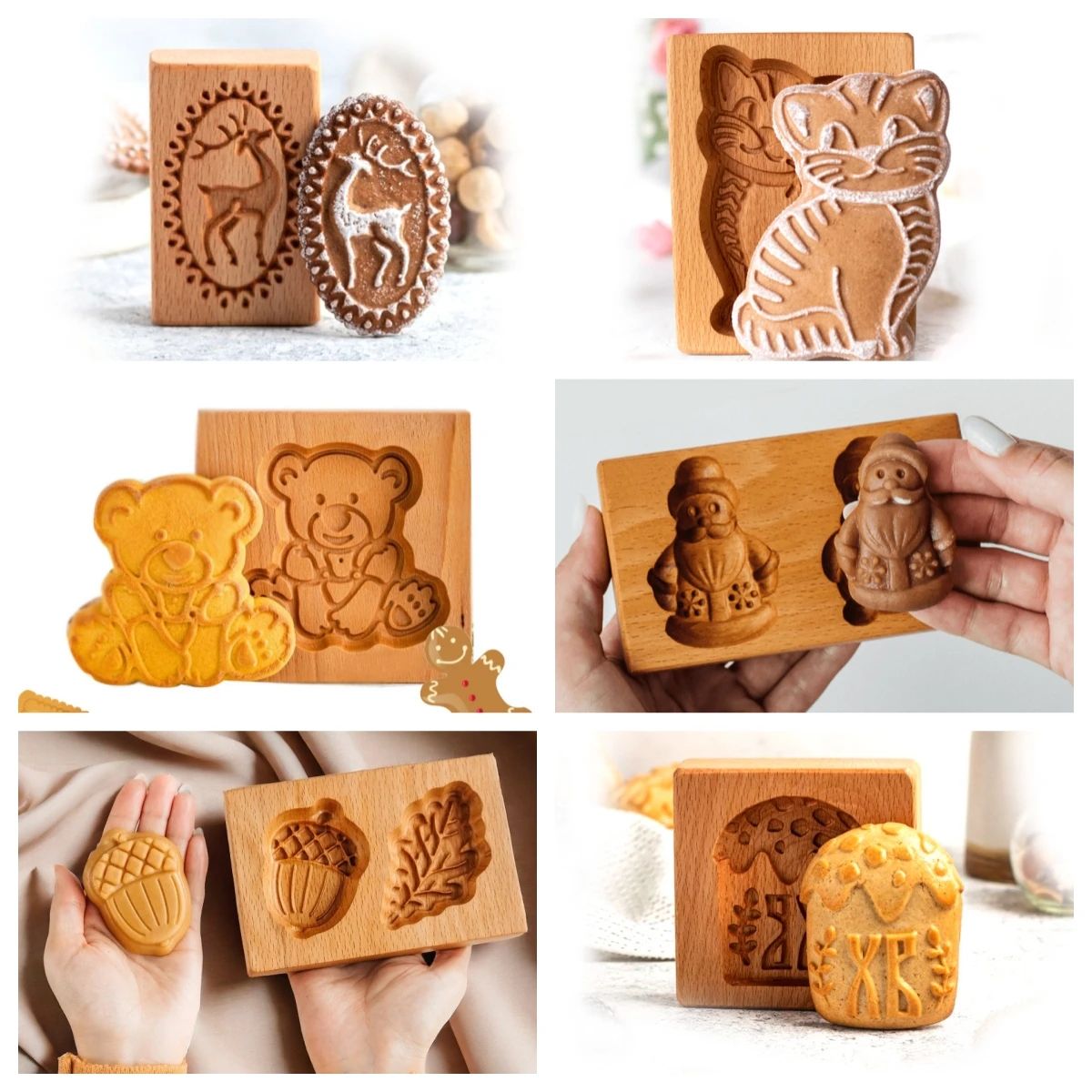 Cookie Molds for Baking Wooden Cookie Cutter 3D Gingerbread