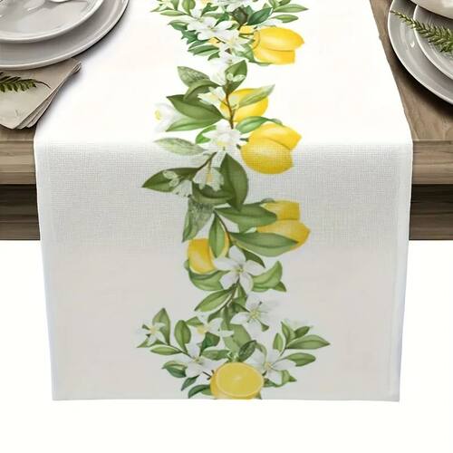 Spring Theme Lemon Pattern Linen Table Runner Home Party Dec