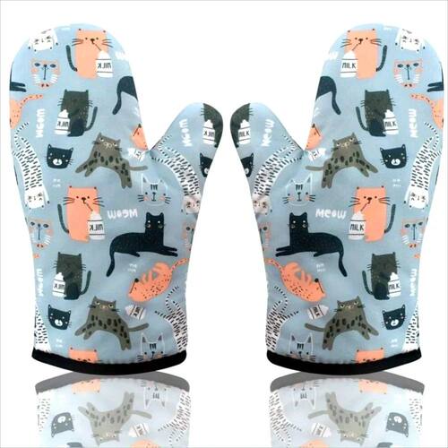 Cute Cat Pattern Cotton Oven Gloves Double Thick Heat Resist
