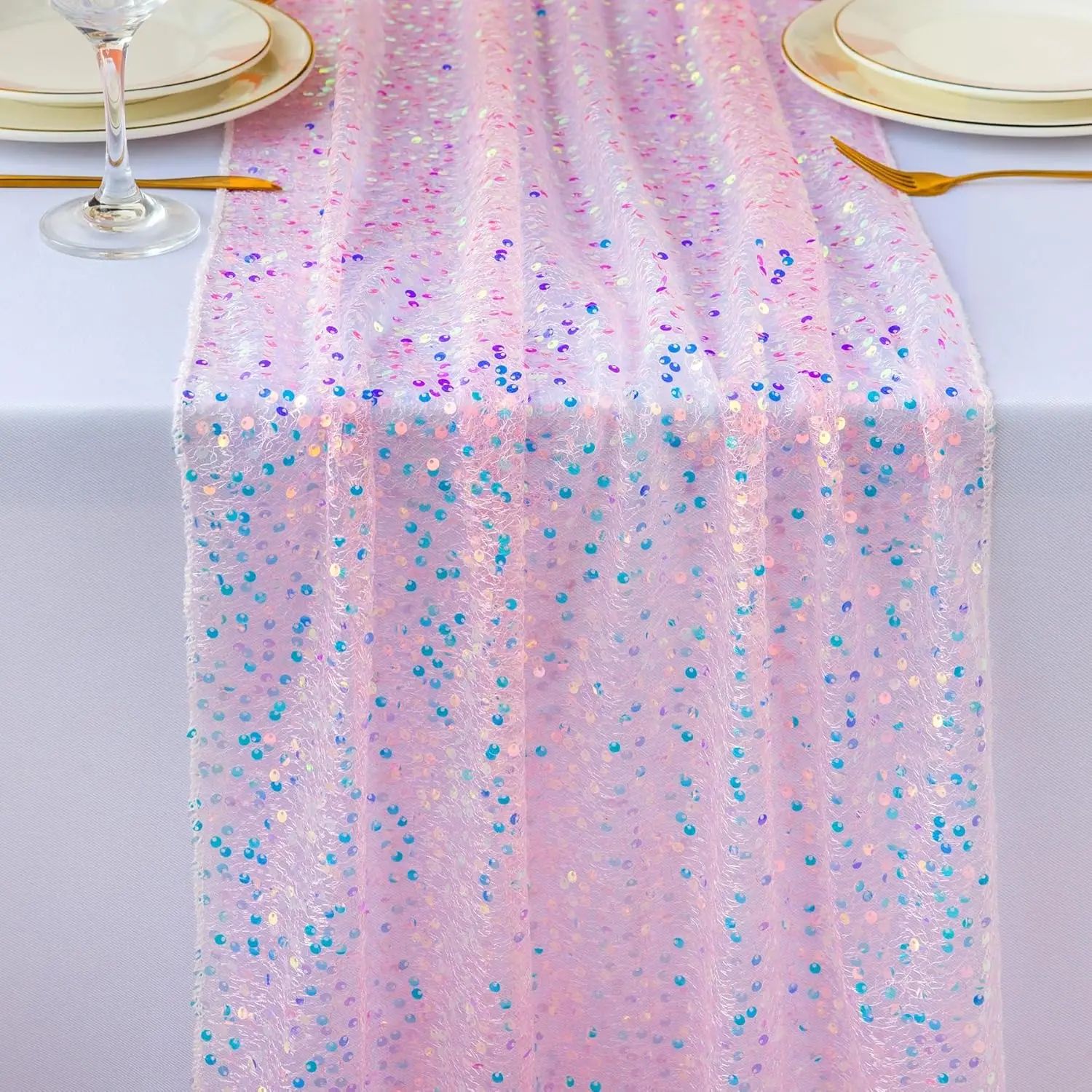 Glitter Iridescent Sequin Table Runner,Soft Wedding Dining T