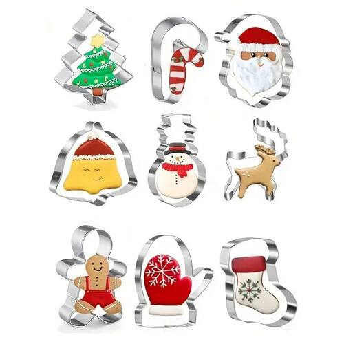 9pcs Christmas Cookie Cutters, Stainless Steel Pastry Cutter