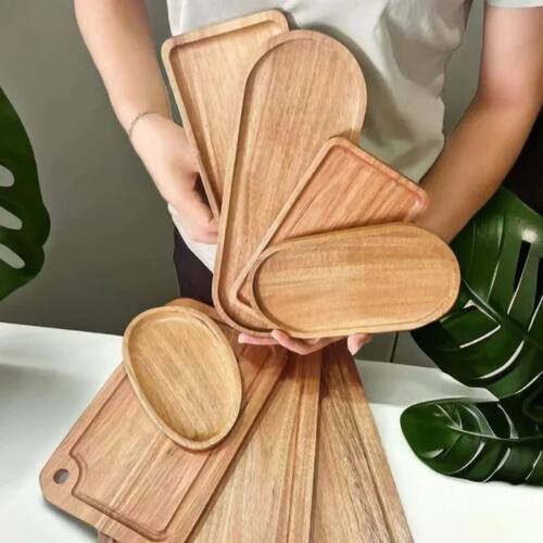 Wabi Sabi Style Acacia Wood Decorative Serving Platter Oval