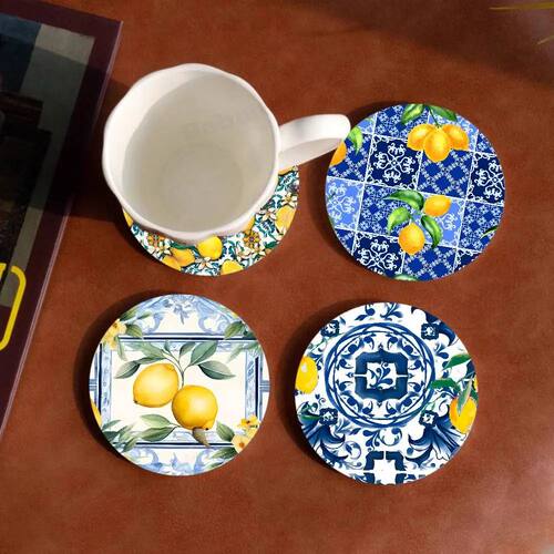 Morocco Lemon Fruit Pattern Art Painted Wooden Anti-slip Coa