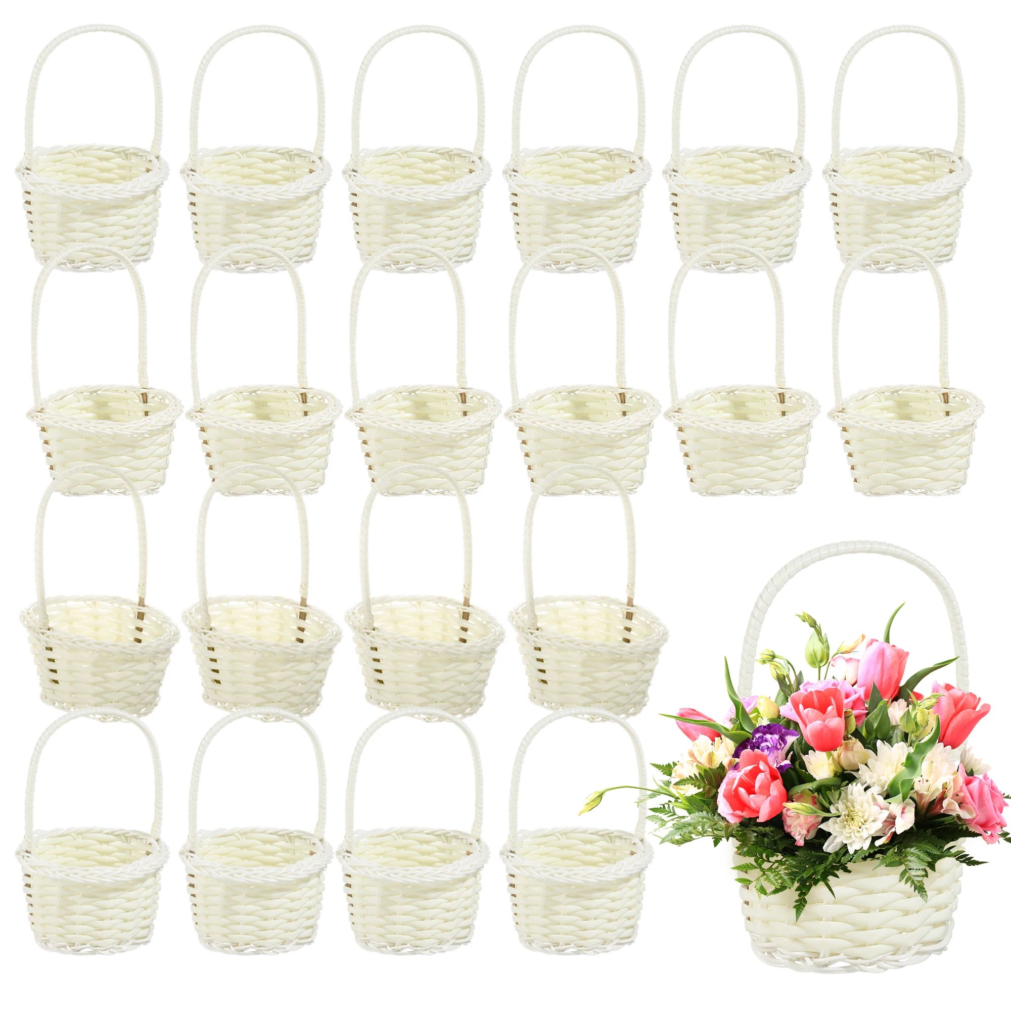 Hand-woven Wedding Flower Basket With Handle Wicker Sundries