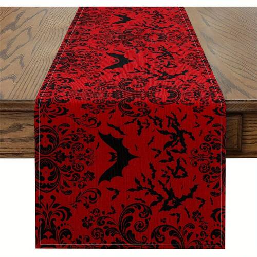Baroque Gothic Bat Table Runner Vintage Floral Pattern Perfe