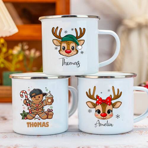 Personalized Kids Christmas Mug Holiday Cup Santa Hat Print