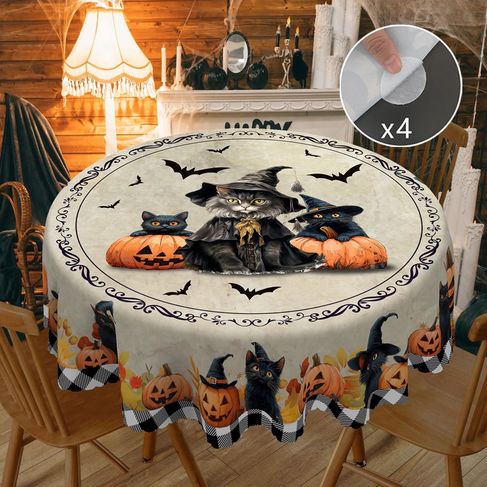 1 Piece, Happy Halloween Themed Printed Tablecloth + 4 Self-