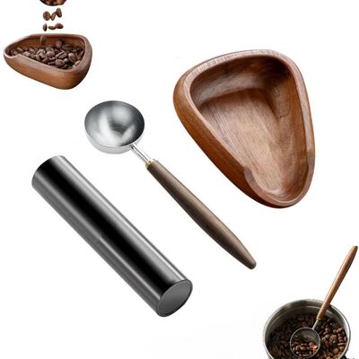 Leeseph Wooden Coffee Bean Dosing Cup with Spray Bottle Set,