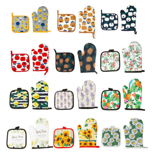 Watercolor Cute Lemon Green Leaves Oven Mitts and Pot Holder