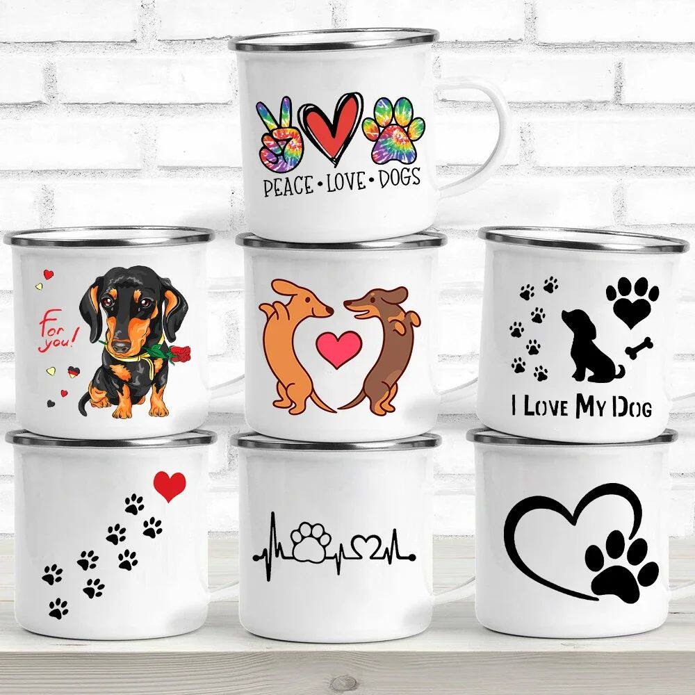 Peace Love Dogs Print Creative Enamel Coffee Mugs Cartoon Da