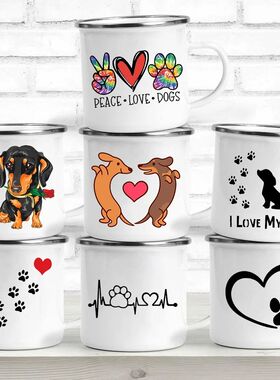 Peace Love Dogs Print Creative Enamel Coffee Mugs Cartoon Da
