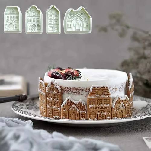 4Pcs Christmas Gingerbread House Pattern Cookie Cutter Biscu