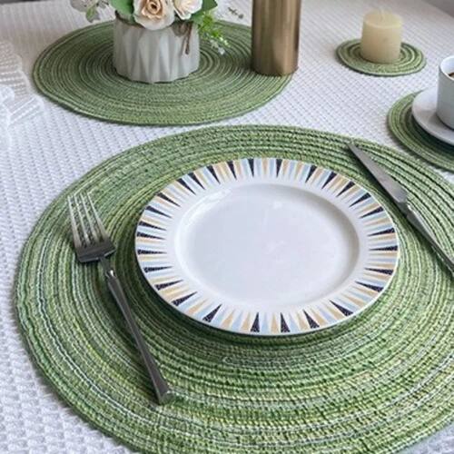 4pcs Braided Round Placemats Coasters Washable 11/30cm Woven