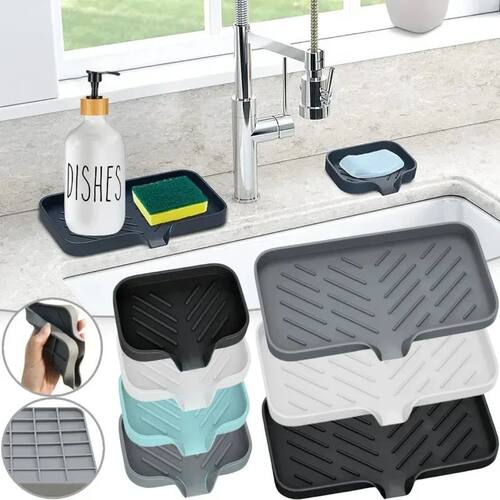 Kitchen Sink Sponge Holder Silicone Soap Dish Bar Soap Holde