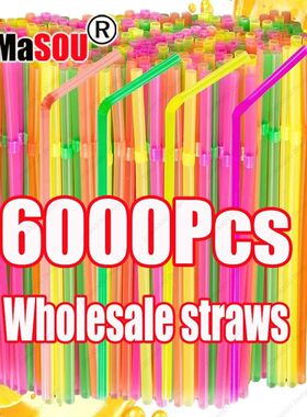 50-6000PCS Multicolour Drinking Straws Flexible Plastic Stra