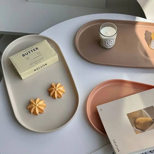 1Pcs Durable Stackable Fruit Plate Smooth Edge Oval Shaped D